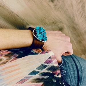 UP-CYCLED ♻️Turquoise Heart of Life 💙 Handmade Leather Cuff Bracelet